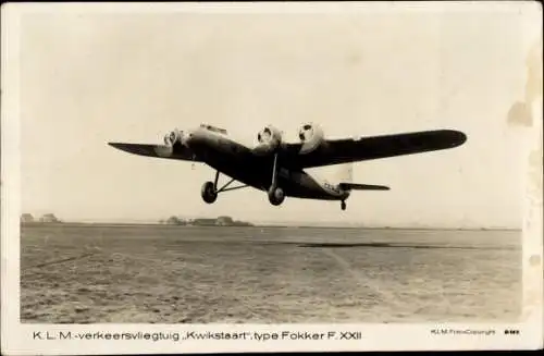 Ak Passagierflugzeug, KLM Verkeersvliegtuig Kwikstaart, type Fokker F. XXII