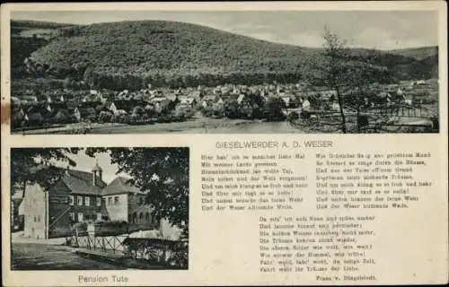 Ak Gieselwerder an der Oberweser Hessen, Panorama, Pension Tute, Gasthaus zum Anker, Weserlied