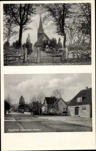 Ak Eggebek Kreis Flensburg, Kirche, Kirchhof, Straßenpartie