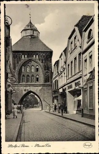 Ak Słupsk Stolp Pommern, Neues Tor, Uhren Müller