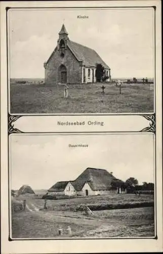 Ak Nordseebad Sankt Peter Ording, Bauernhaus,  Kirche