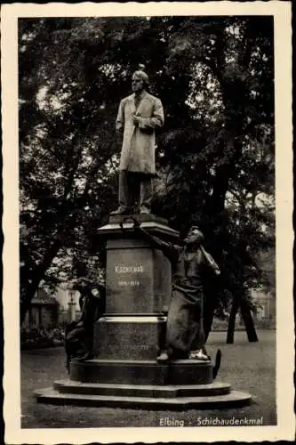 Ak Elbląg Elbing Westpreußen, Ansicht vom Ferdinand Schichau Denkmal, Begründer der Schichau Werke
