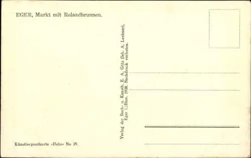 Ak Cheb Eger Reg. Karlsbad, Markt mit Rolandbrunnen, Kirchturm