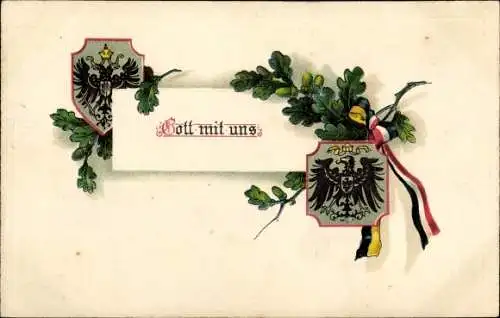 Präge Wappen Ak Gott mit uns, Eichenlaub