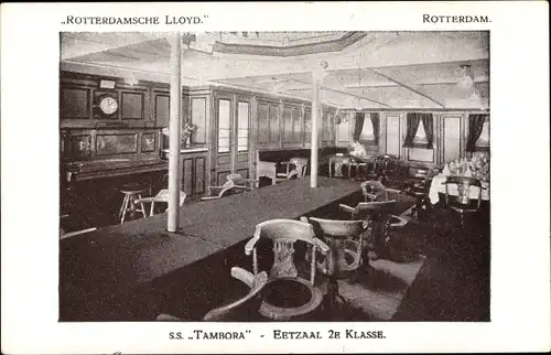 Ak Dampfer SS Tambora, Rotterdamsche Lloyd, Speisesaal 2. Klasse, Innenansicht