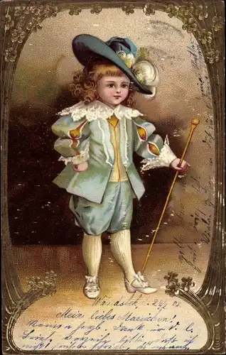 Litho Kinderportrait, Junge in eleganter Kleidung