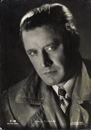 Ak Schauspieler Hans Söhnker, Portrait, Lederjacke, Film Foto Verlag G 188