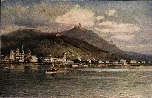 Künstler Ak Astudin, Königswinter am Rhein, Gesamtansicht, Drachenfels