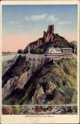 Künstler Ak Königswinter am Rhein, Drachenfels, Drachenburg