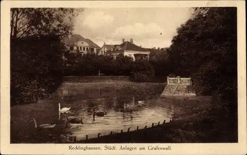 Ak Recklinghausen, Städische Anlagen am Grafenwall, Schwanenteich