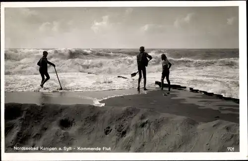 Ak Kampen auf Sylt, Kommende Flut, Kinder am Strand