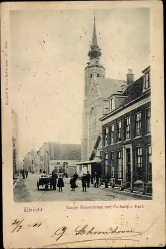 Ak Utrecht Niederlande, Lange Nieuwstraat met Catharijne Kerk