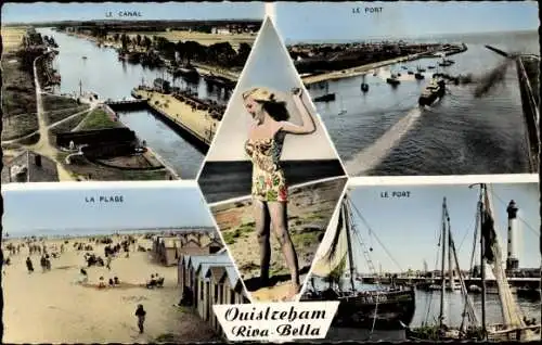 Ak Ouistreham Riva Bella Calvados, Le Canal, Le Port, La Plage, Phare