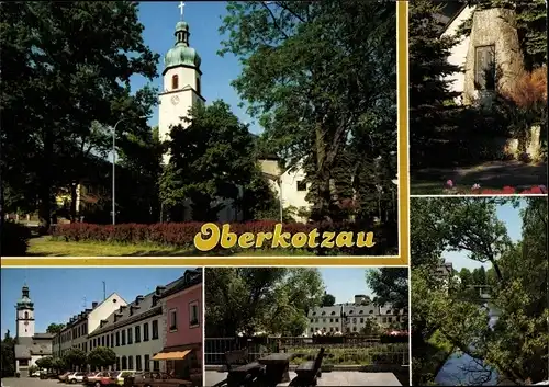 Ak Oberkotzau an der Saale, Ortsansichten, Fluss, Kirche