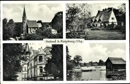 Ak Seedorf in Lauenburg, Blick in den Ort mit Schaalsee, Kirche