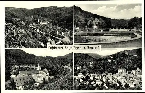 Ak Sayn Bendorf am Rhein, Knabenheim Kemperhof, Ort, Springbrunnen