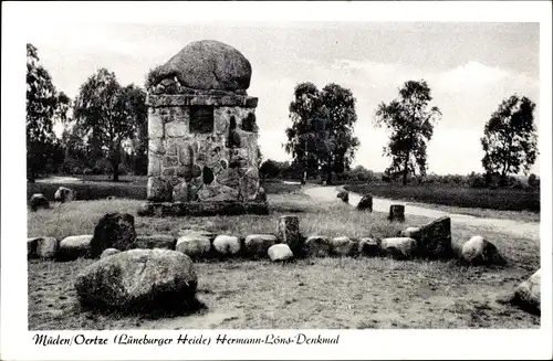 Ak Müden an der Örtze Faßberg Lüneburger Heide, Hermann Löns Denkmal
