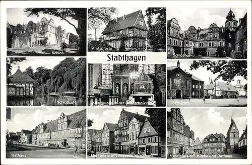 Ak Stadthagen im Kreis Schaumburg, Amtspforte, Schlosshof, Marktplatz, Rathaus