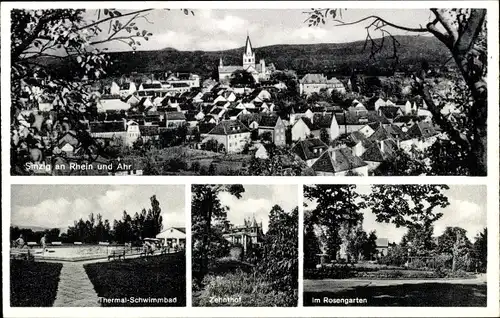 Ak Sinzig am Rhein, Thermalschwimmbad, Zehnthof, Rosengarten, Gesamtansicht