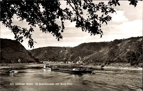 Ak Sankt Goarshausen am Rhein, Rheinblick mit Burg Katz