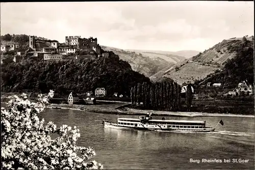 Ak Sankt Goar am Rhein, Burg Rheinfels, Rheindampfer