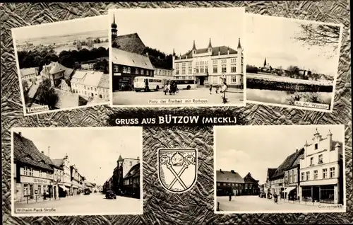Wappen Ak Bützow in Mecklenburg Vorpommern, Wilhelm Pieck Straße, Rathaus, Gänsemarkt