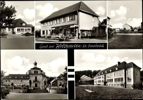 Ak Holzhausen Georgsmarienhütte in Niedersachsen, Häuserpartien, Kirche