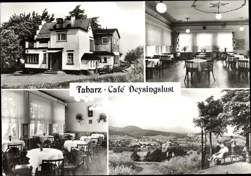 Ak Tabarz im Thüringer Wald, Café Deysingslust, Innenansichten, Fernblick zum Ort