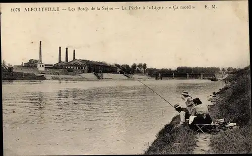 Ak Alfortville Val de Marne, La Peche a la Ligne