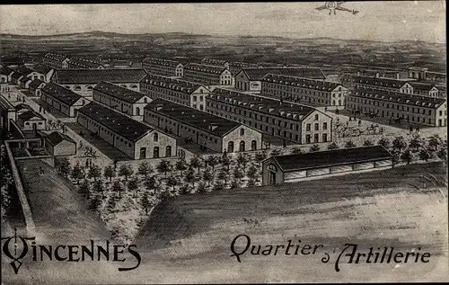 Ak Vincennes Val de Marne, Quartier d'Artillerie, Vogelschau