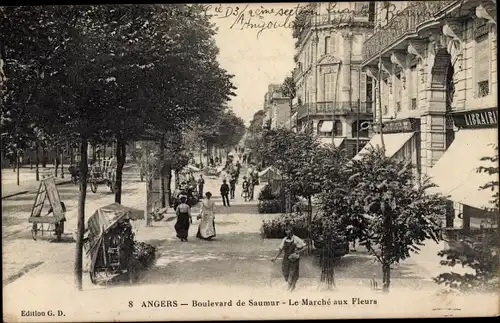 Ak Angers Maine et Loire, Boulevard de Saumur, marché aux fleurs