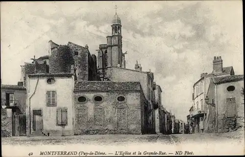 Ak Montferrand Puy de Dôme, l'Église et la Grande Rue
