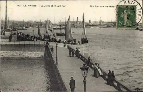 Ak Le Havre Seine Maritime, la Jetée et l'avant Port, Hafenpartie, Segelschiffe