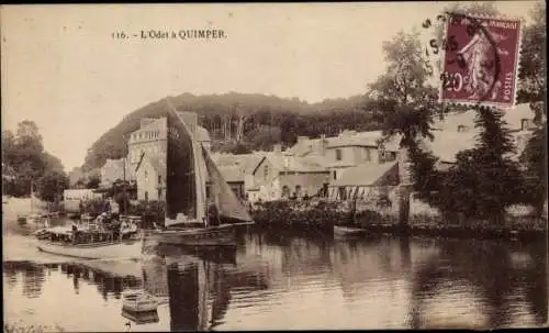 Ak Quimper Finistère, L'Odet, Flusspartie, Schiffe