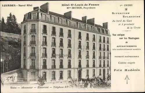 Ak Lourdes Hautes Pyrénées, Nouveau Hotel st. Louis de France