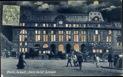 Golden Windows Leuchtfenster Ak Paris VIII, Paris la Nuit, Gare St. Lazare