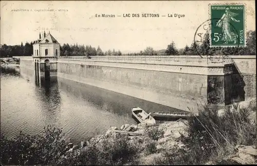 Ak Les Settons Nièvre, Lac des Settons, la Digue, Stausee, Talsperre