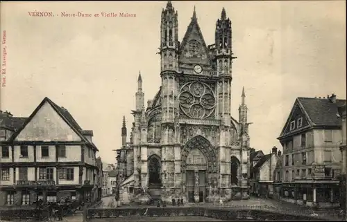 Ak Vernon Eure, Notre Dame et vieille Maison, Café de Ville