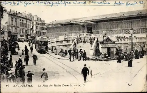 Ak Angoulême Charente, La Place des Halles Centrales