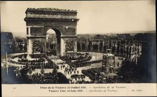 Ak Paris VIII. Arrondissement Élysée, Fetes de la Victoire 1919, Arc de triomphe