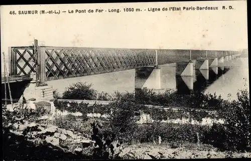 Ak Saumur Maine et Loire, Le Pont de Fer, Ligne de l'Etat Paris-Bordeaux