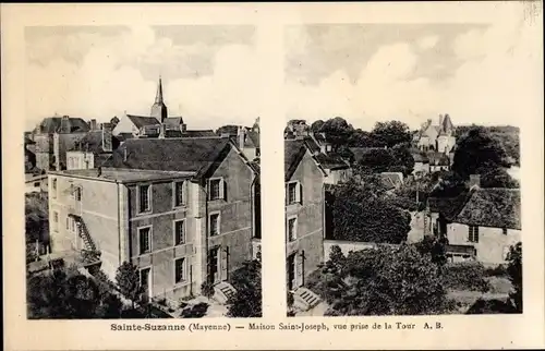 Ak Sainte Suzanne Mayenne, Maison Saint Joseph, vue prise de la Tour