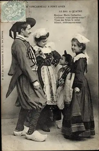 Ak De Concarneau a Pont Aven Finistère, le Bal a Quatre, Bretonische Trachten