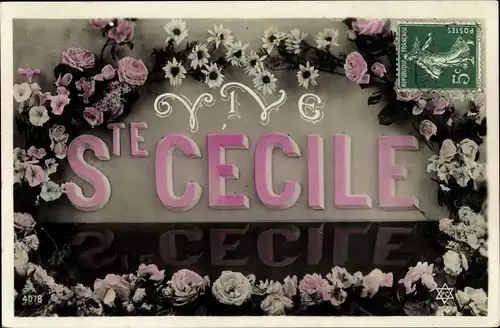 Buchstaben Ak Sainte Cecile, Blumen, Kitsch