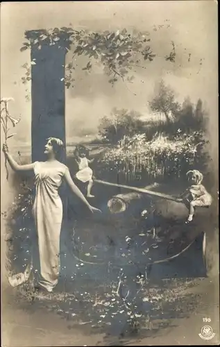 Buchstaben Ak Buchstabe L, Frau, Mädchen beim Wippen, Kitsch