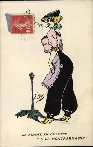 Künstler Ak Lafon, F., La Femme en Culotte, A la Montparnasse, Rauchende Frau