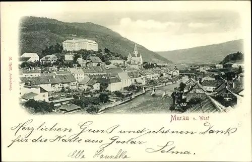 Ak Murau Steiermark, Ort vom West gesehen