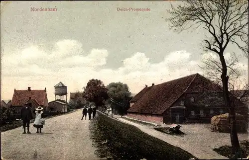 Ak Nordenham im Oldenburger Land, Deich Promenade, Wasserturm