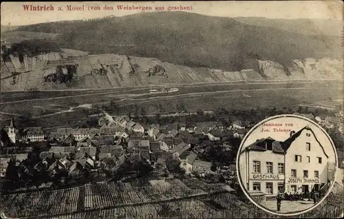 Ak Wintrich an der Mosel, Panorama von den Weinbergen aus, Gasthaus