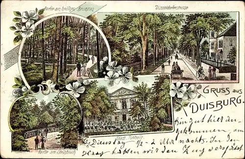 Litho Duisburg im Ruhrgebiet, Düsseldorferstraße, Partie am heiligen Brunnen, Steinbruch, Tonhalle
